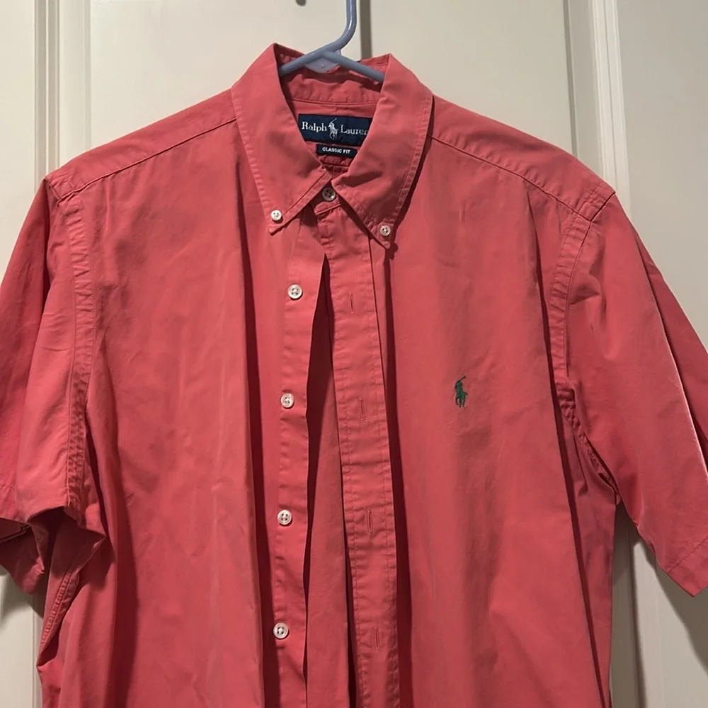 Ralph Lauren mens Classic Fit Button Down Short Sleeve Shirt size L coral pink